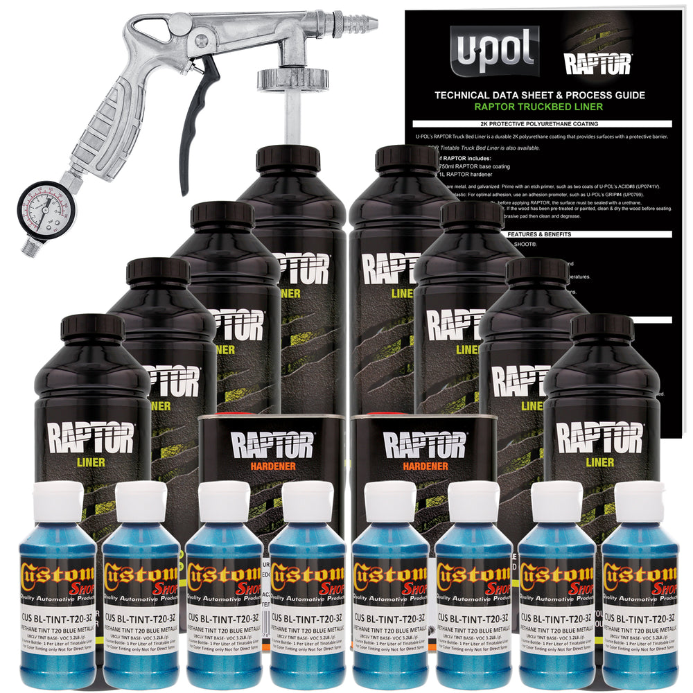 Blue Metallic - U-POL Urethane Spray-On Truck Bed Liner Kit with included Spray Gun, 8 Quarts