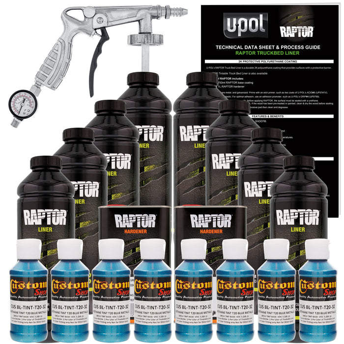 Blue Metallic - U-POL Urethane Spray-On Truck Bed Liner Kit with included Spray Gun, 8 Quarts