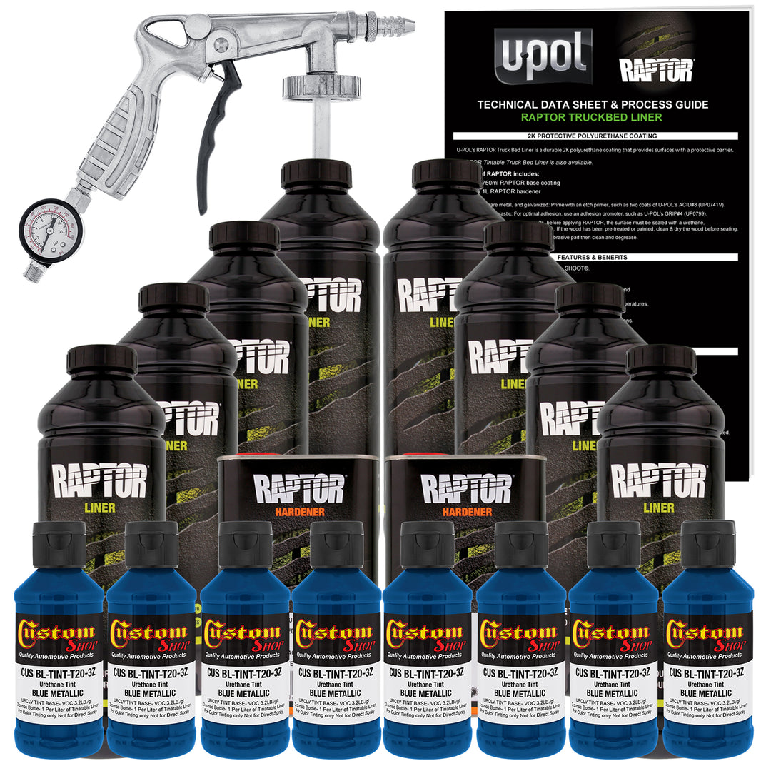 Blue Metallic - U-POL Urethane Spray-On Truck Bed Liner Kit with included Spray Gun, 8 Quarts