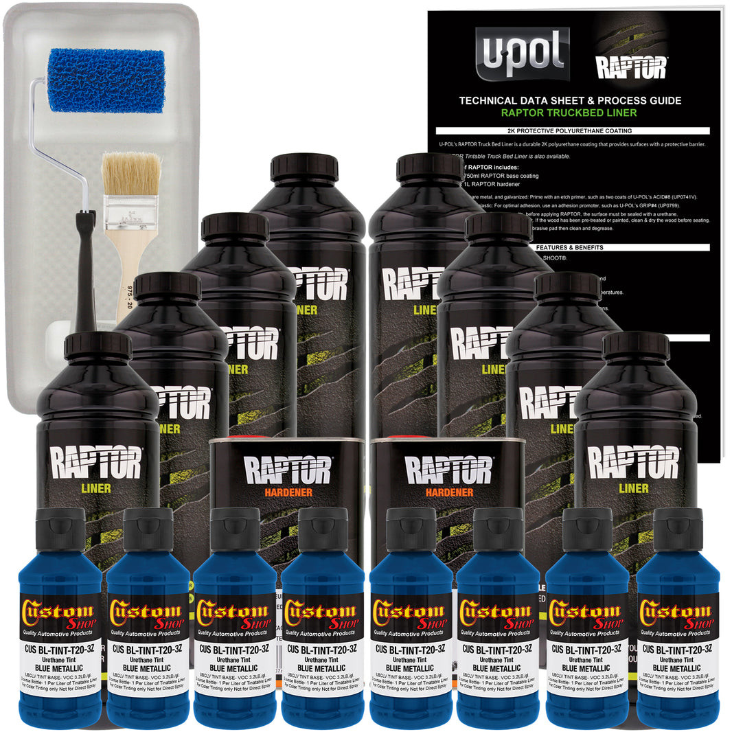 Blue Metallic - U-POL Urethane Roll-On Truck Bed Liner Kit with included Roller, Tray & Brush, 8 Quarts