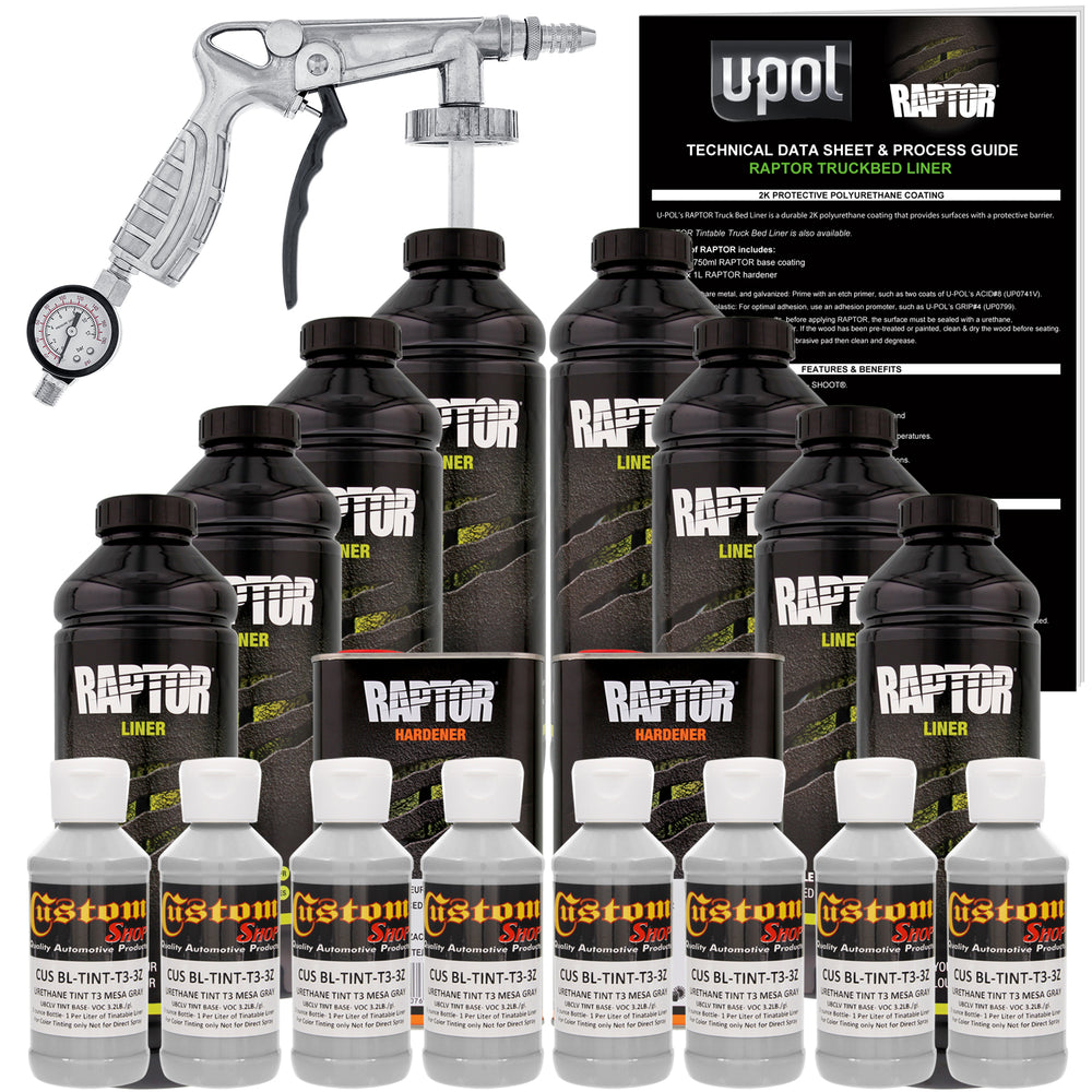 Mesa Gray - U-POL Urethane Spray-On Truck Bed Liner Kit with included Spray Gun, 8 Liters