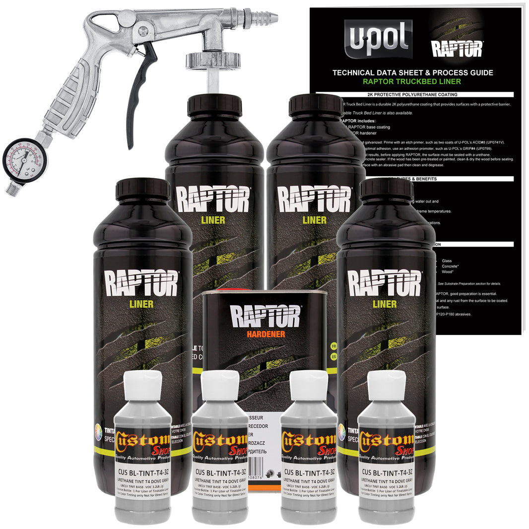 Dove Gray - U-POL Urethane Spray-On Truck Bed Liner Kit with included Spray Gun, 4 Quarts