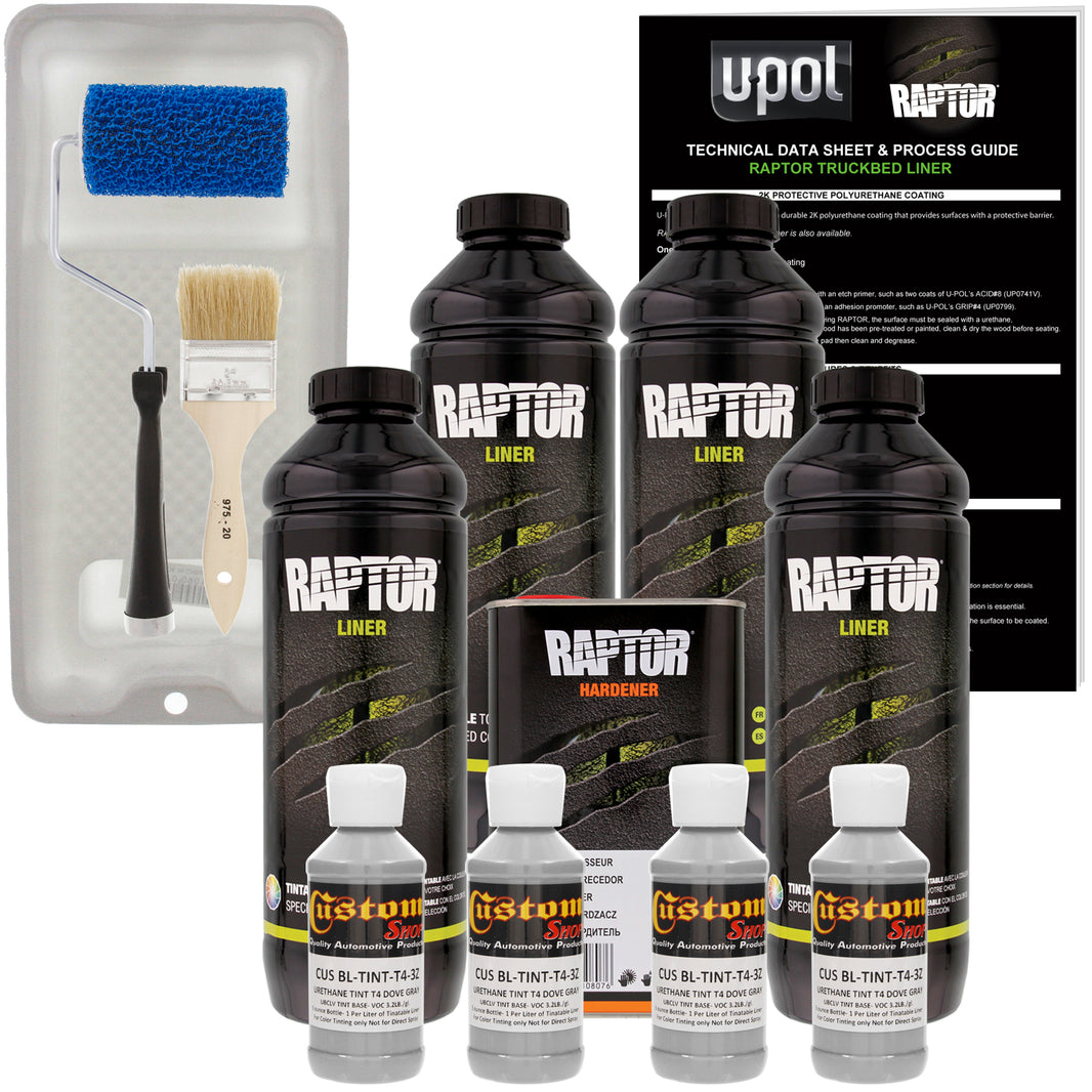 Dove Gray - U-POL Urethane Roll-On Truck Bed Liner Kit with included Roller, Tray & Brush, 4 Quarts