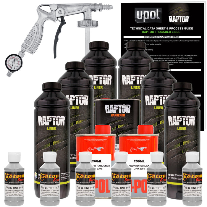 Dove Gray - U-POL Urethane Spray-On Truck Bed Liner Kit with included Spray Gun, 6 Quarts
