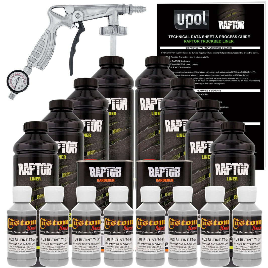 Dove Gray - U-POL Urethane Spray-On Truck Bed Liner Kit with included Spray Gun, 8 Quarts