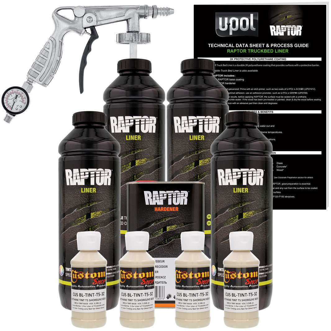 Shoreline Beige - U-POL Urethane Spray-On Truck Bed Liner Kit with included Spray Gun, 4 Quarts