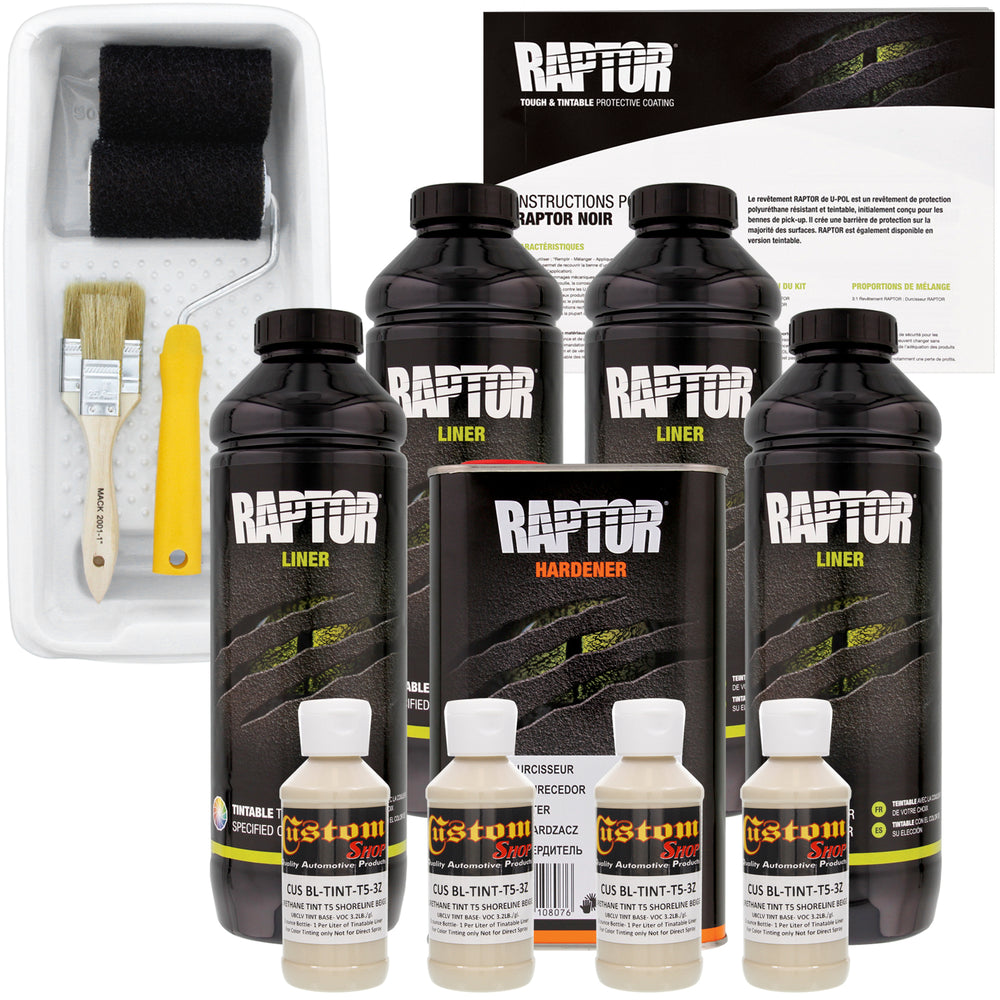 Shoreline Beige - U-POL Urethane Roll-On Truck Bed Liner Kit with included Roller, Tray & Brush, 4 Quarts