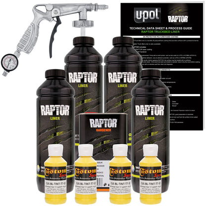 Safety Yellow - U-POL Urethane Spray-On Truck Bed Liner Kit with included Spray Gun, 4 Quarts