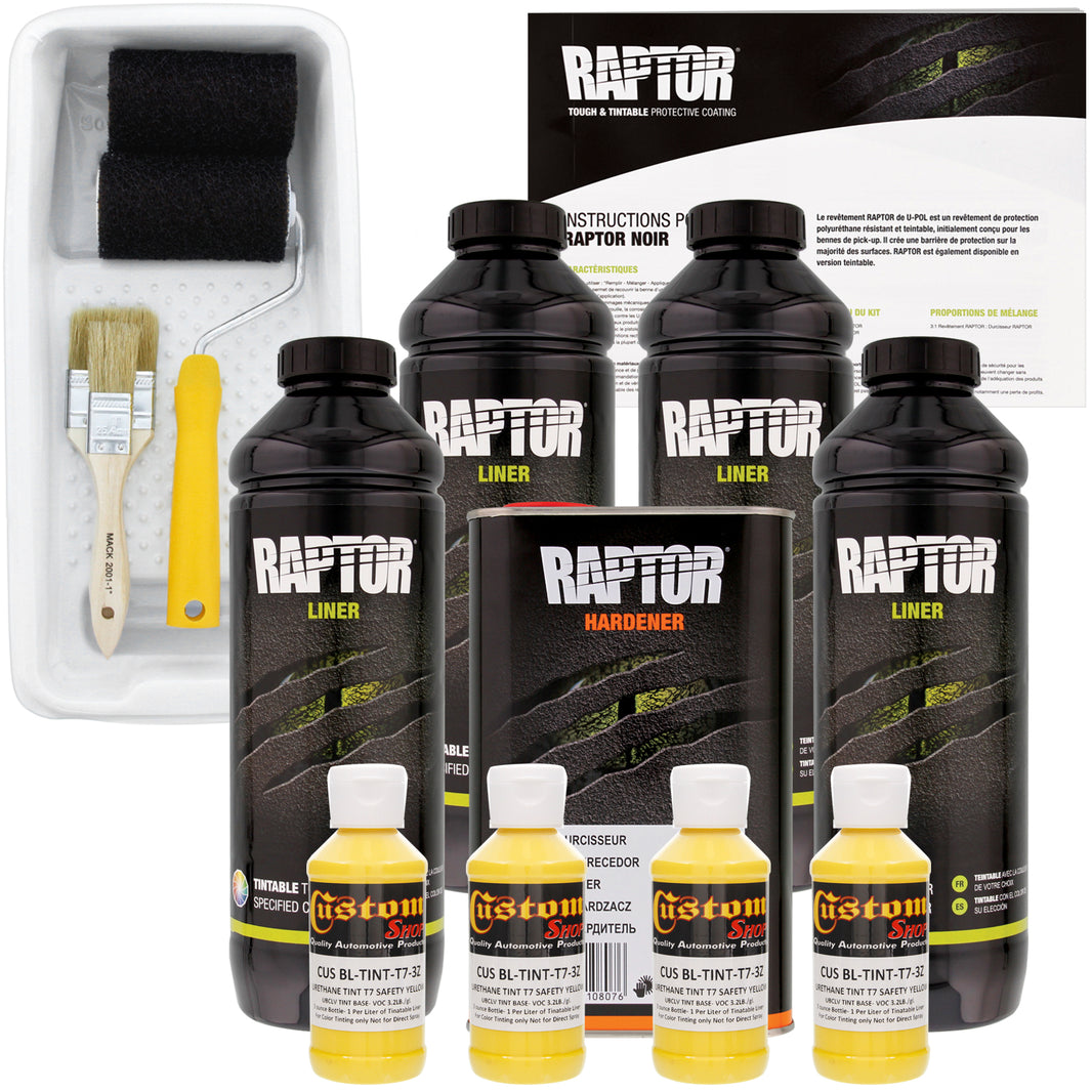 Safety Yellow - U-POL Urethane Roll-On Truck Bed Liner Kit with included Roller, Tray & Brush, 4 Quarts