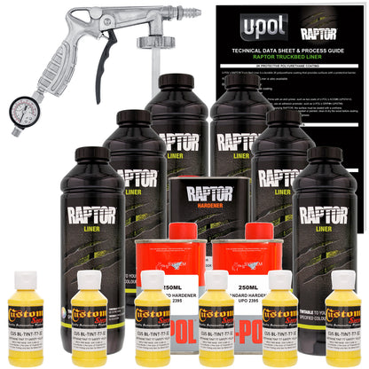 Safety Yellow - U-POL Urethane Spray-On Truck Bed Liner Kit with included Spray Gun, 6 Quarts