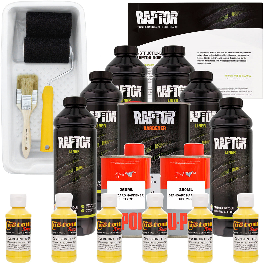 Safety Yellow - U-POL Urethane Roll-On Truck Bed Liner Kit with included Roller, Tray & Brush, 6 Quarts