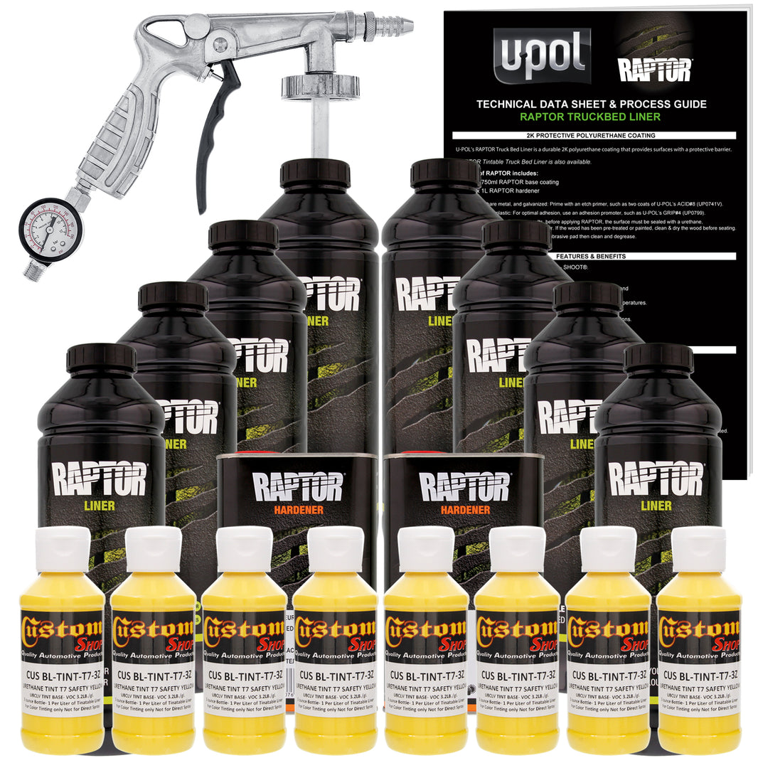 Safety Yellow - U-POL Urethane Spray-On Truck Bed Liner Kit with included Spray Gun, 8 Quarts