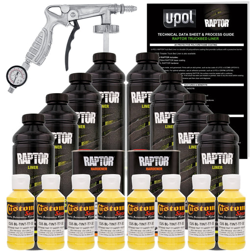 Safety Yellow - U-POL Urethane Spray-On Truck Bed Liner Kit with included Spray Gun, 8 Quarts