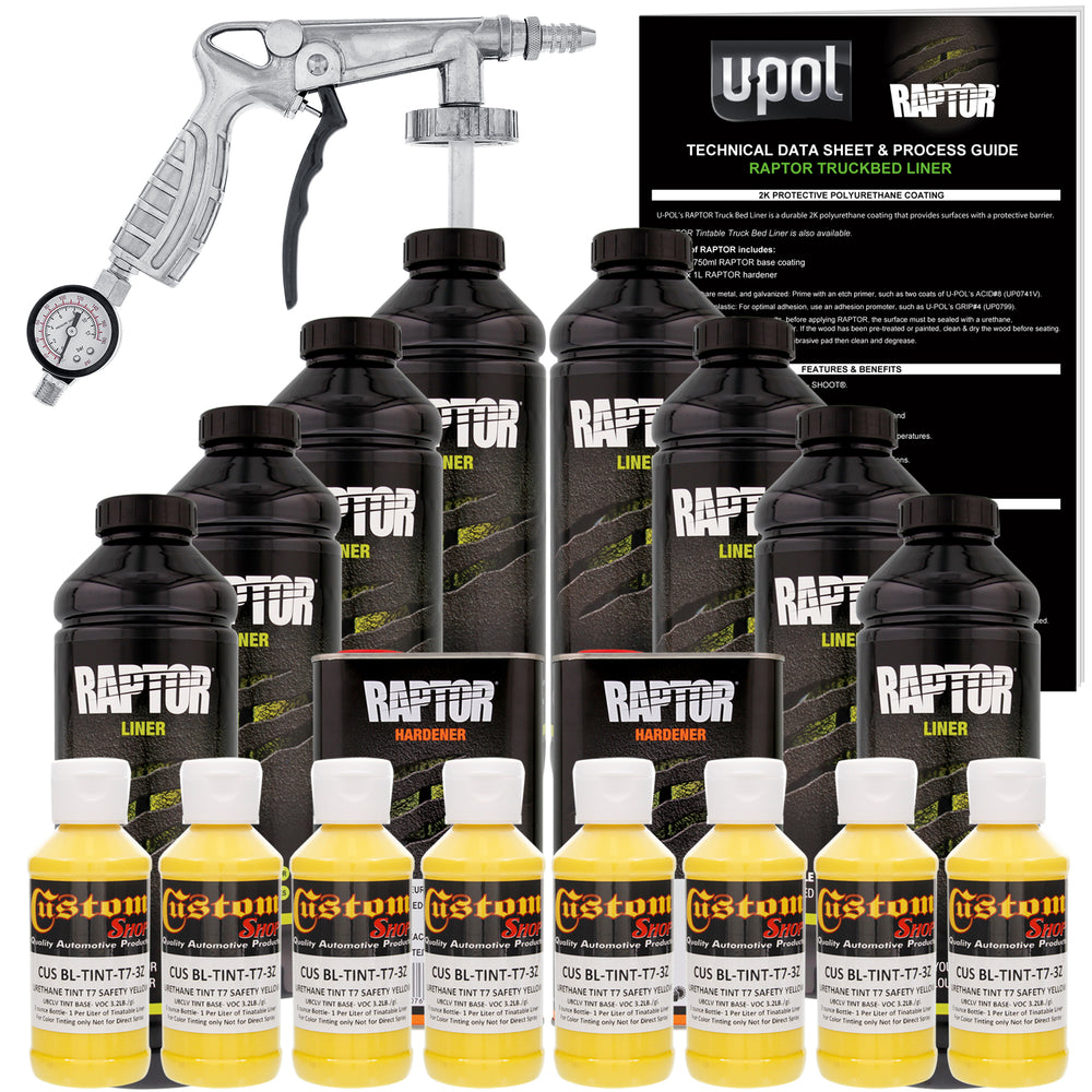 Safety Yellow - U-POL Urethane Spray-On Truck Bed Liner Kit with included Spray Gun, 8 Quarts