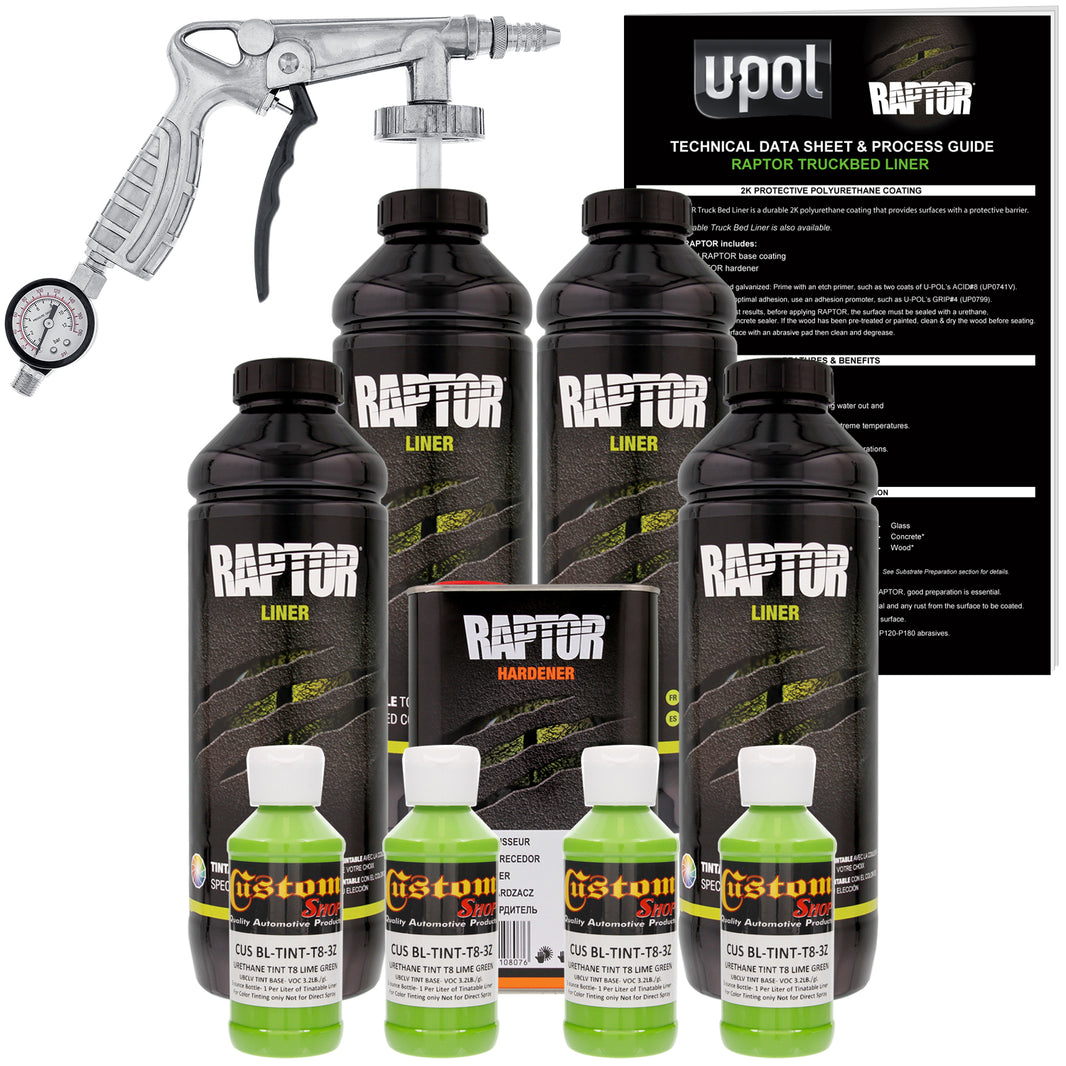Lime Green - U-POL Urethane Spray-On Truck Bed Liner Kit with included Spray Gun, 4 Quarts