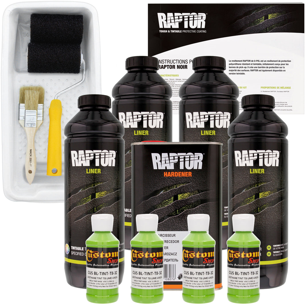 Lime Green - U-POL Urethane Roll-On Truck Bed Liner Kit with included Roller, Tray & Brush, 4 Quarts