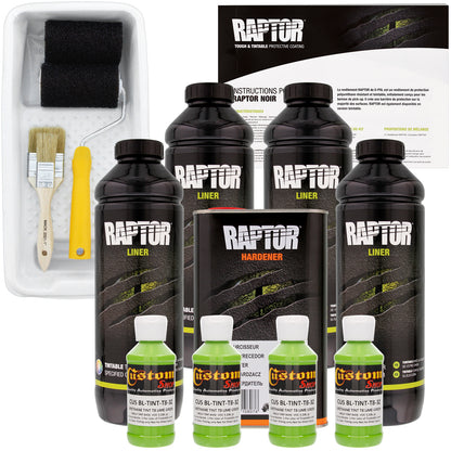 Lime Green - U-POL Urethane Roll-On Truck Bed Liner Kit with included Roller, Tray & Brush, 4 Quarts