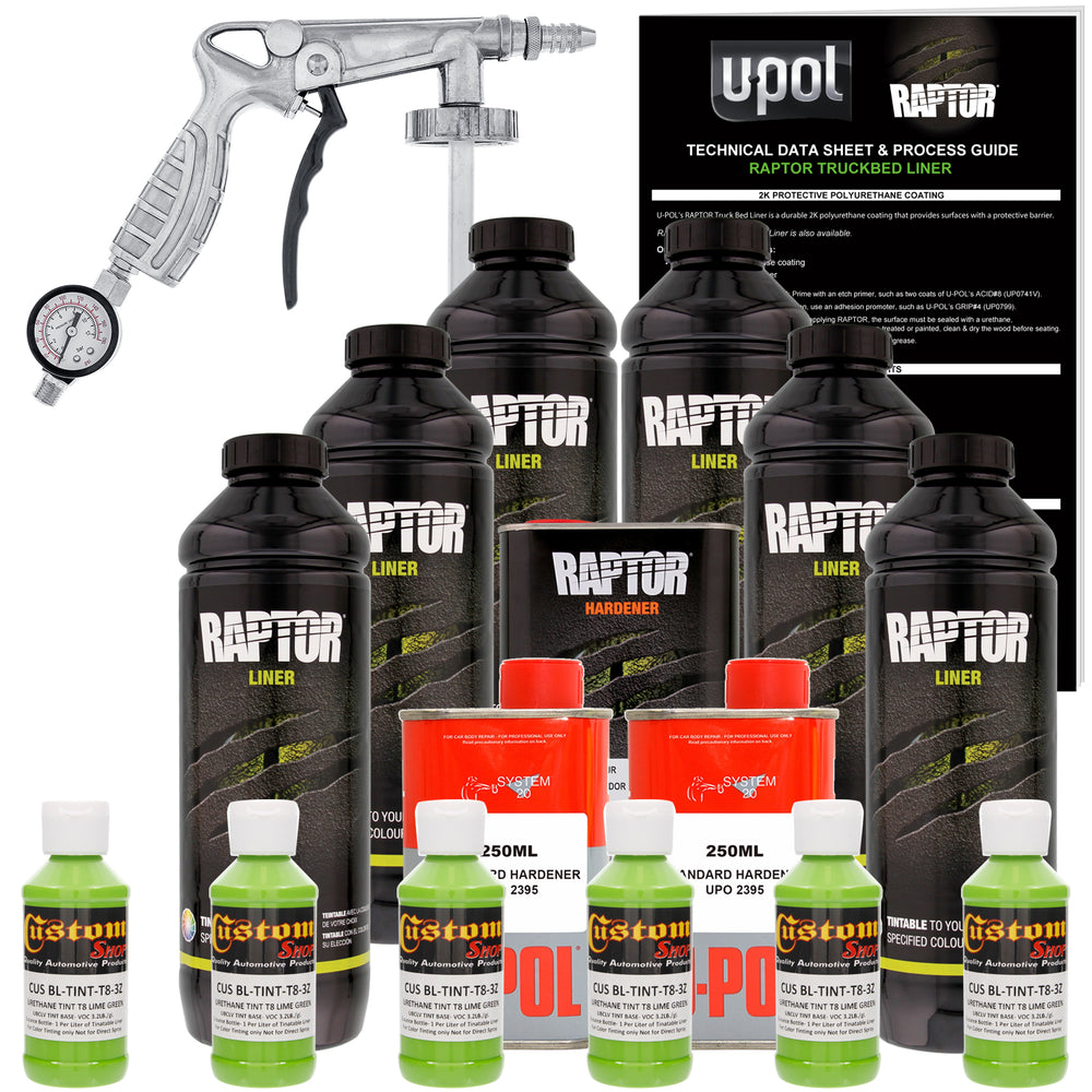 Lime Green - U-POL Urethane Spray-On Truck Bed Liner Kit with included Spray Gun, 6 Quarts