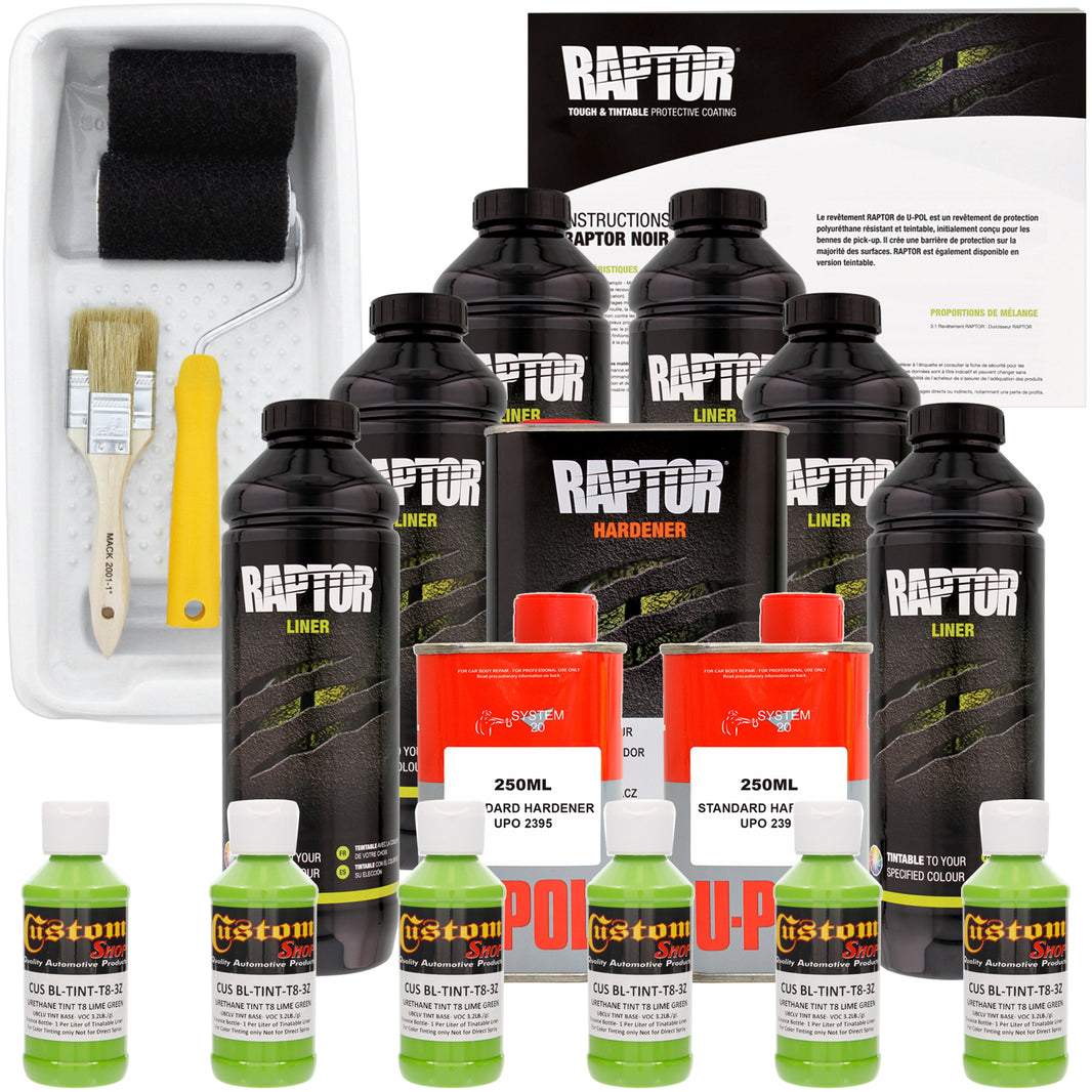 Lime Green - U-POL Urethane Roll-On Truck Bed Liner Kit with included Roller, Tray & Brush, 6 Quarts