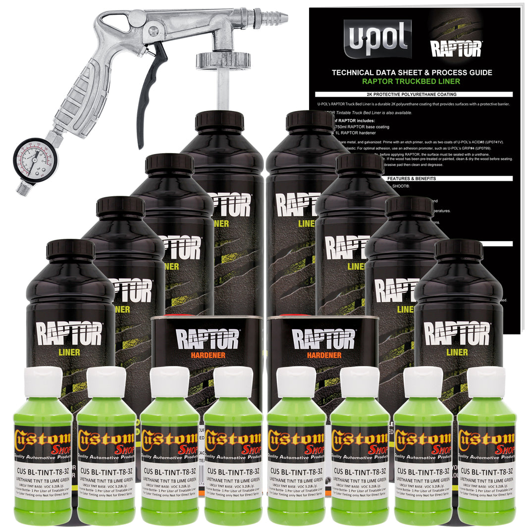 Lime Green - U-POL Urethane Spray-On Truck Bed Liner Kit with included Spray Gun, 8 Quarts