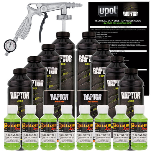 Lime Green - U-POL Urethane Spray-On Truck Bed Liner Kit with included Spray Gun, 8 Liters