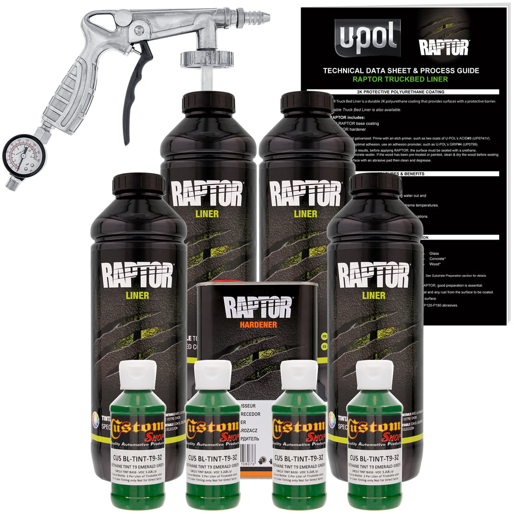 Emerald Green - U-POL Urethane Spray-On Truck Bed Liner Kit with included Spray Gun, 4 Quarts
