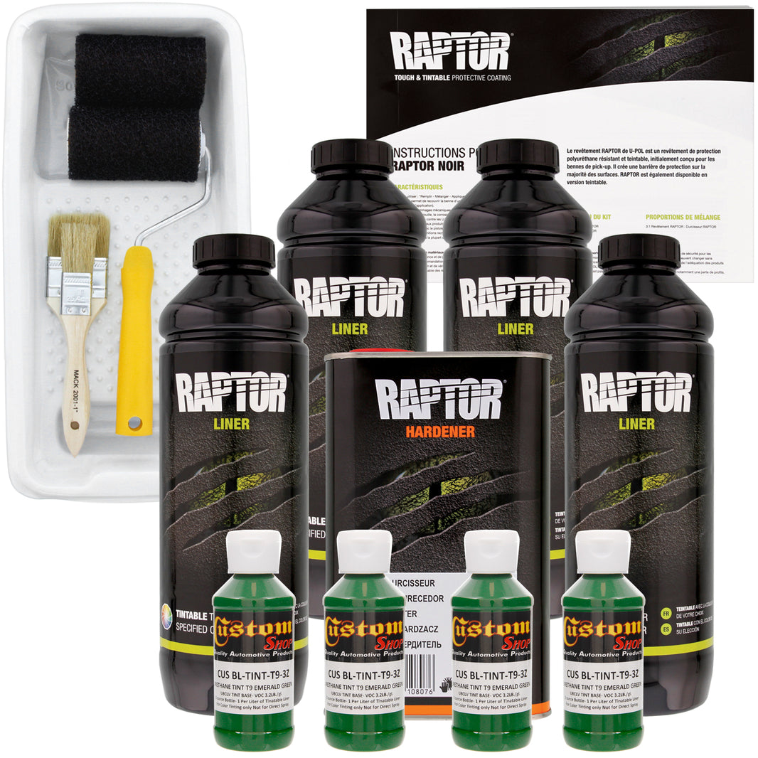 Emerald Green - U-POL Urethane Roll-On Truck Bed Liner Kit with included Roller, Tray & Brush, 4 Quarts