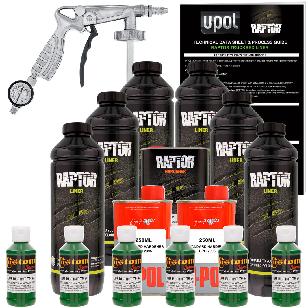 Emerald Green - U-POL Urethane Spray-On Truck Bed Liner Kit with included Spray Gun, 6 Quarts