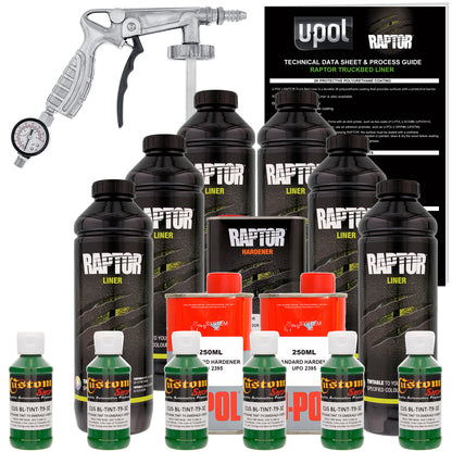 Emerald Green - U-POL Urethane Spray-On Truck Bed Liner Kit with included Spray Gun, 6 Quarts