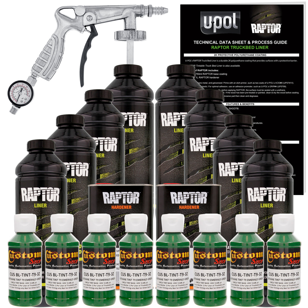 Emerald Green - U-POL Urethane Spray-On Truck Bed Liner Kit with included Spray Gun, 8 Quarts