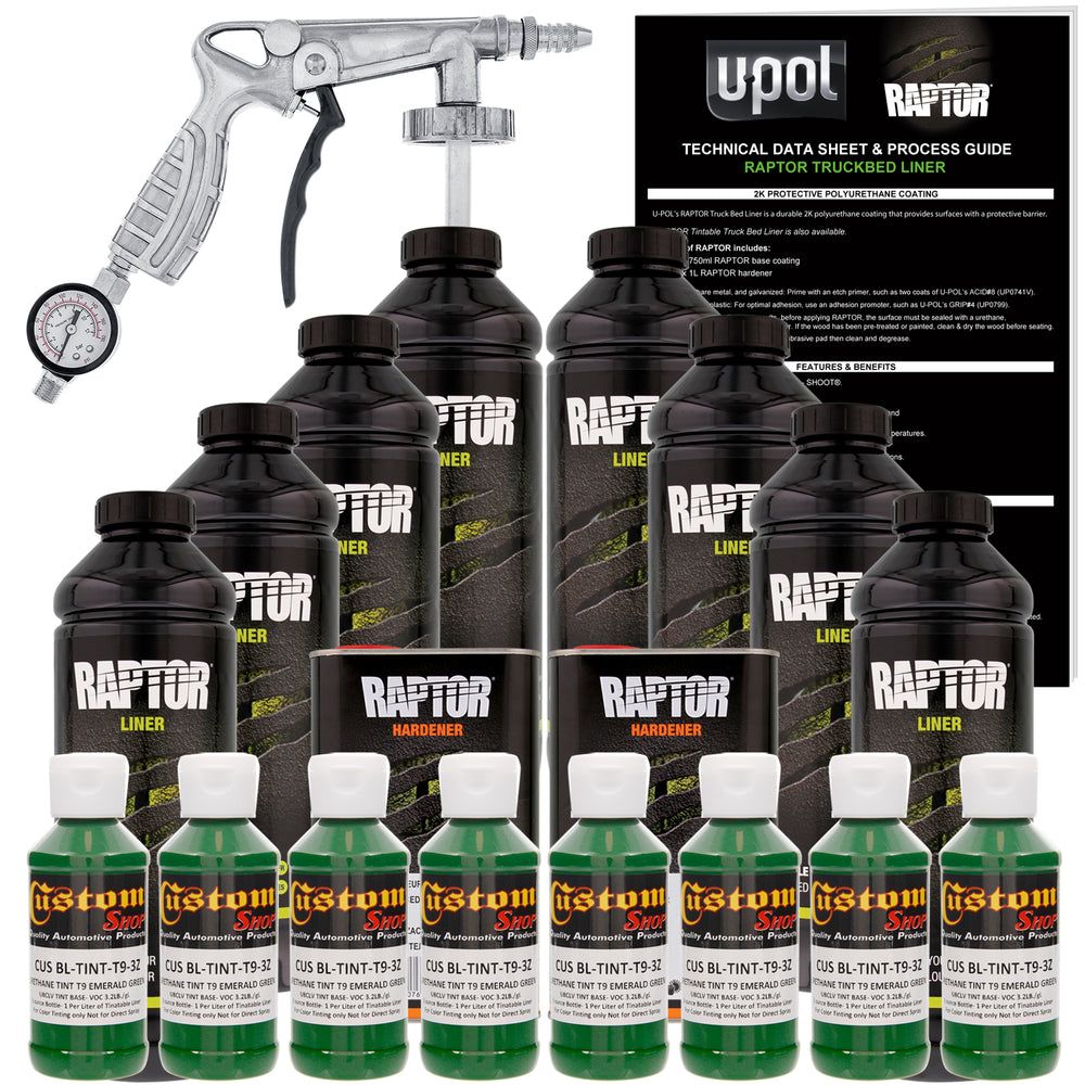Emerald Green - U-POL Urethane Spray-On Truck Bed Liner Kit with included Spray Gun, 8 Quarts