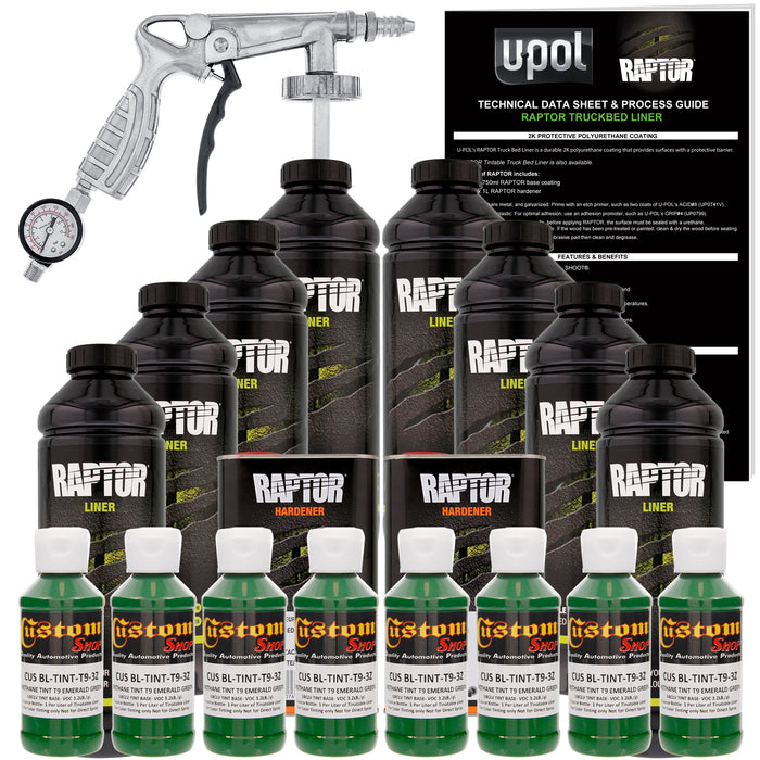 Emerald Green - U-POL Urethane Spray-On Truck Bed Liner Kit with included Spray Gun, 8 Quarts