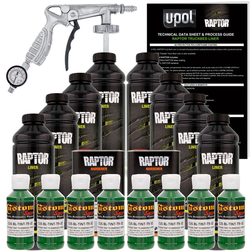 Emerald Green - U-POL Urethane Spray-On Truck Bed Liner Kit with included Spray Gun, 8 Liters
