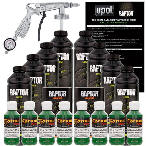 Emerald Green - U-POL Urethane Spray-On Truck Bed Liner Kit with included Spray Gun, 8 Quarts