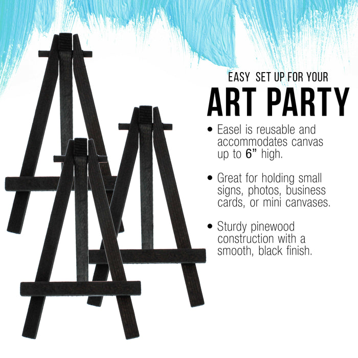 8" High Small Black Wood Display Easel (6 Pack), A-Frame Artist Painting Party Tripod Mini Easel - Tabletop Holder Stand for Canvases, Kids Crafts