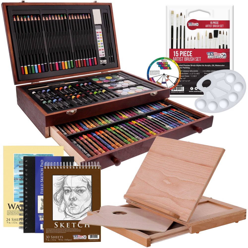 163pc Art Painting Drawing Set Wood Easel, Sketch Pads 24