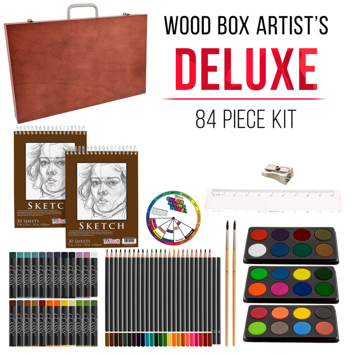 Art Supplies, Deluxe Wooden Art Set Crafts Drawing Painting Kit with 12  Watercolor Paints, 12 Brushes, 2 Sketch Pads, 2 Canvas Boards, Palette