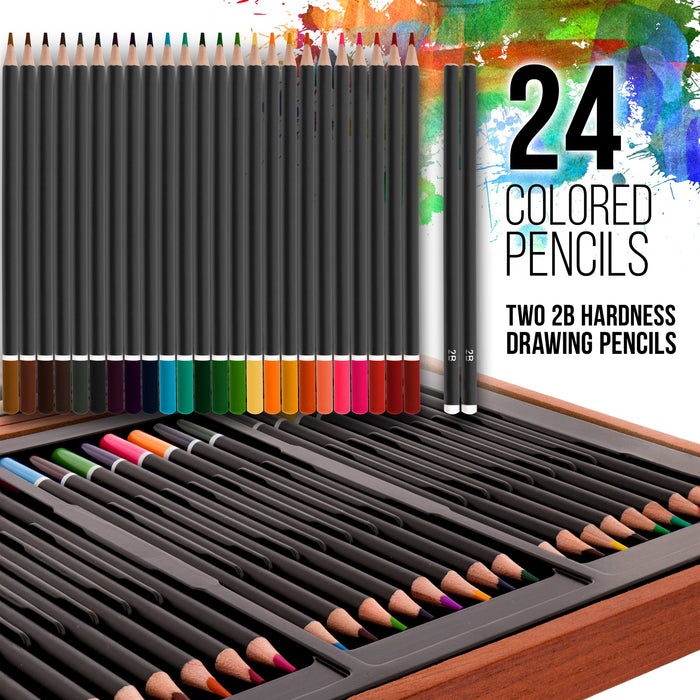 U.S. Art Supply 84-Piece Deluxe Artist Studio Creativity Set in Case, Painting, Drawing, 2 Sketch Pads, 24 Watercolor Paint Colors, 24 Colored Pencils