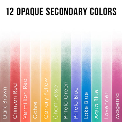 12 Color Secondary Opaque Acrylic Airbrush Paint Set with Reducer & Cleaner, Ready to Spray, 1 oz. Bottles