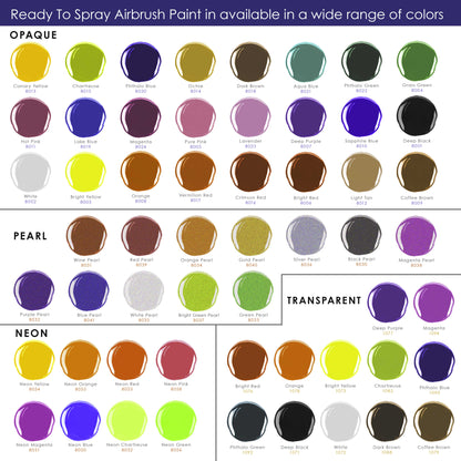 12 Color Acrylic Transparent Colors Airbrush Paint Set with Reducer & Cleaner, Ready to Spray, 1 oz. Bottles