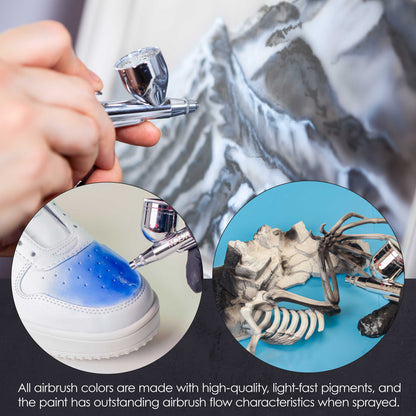 12 Color Primary Opaque Acrylic Airbrush Paint Set with Reducer & Cleaner, Ready to Spray, 1 oz. Bottles