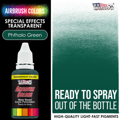 Phthalo Green, Transparent Acrylic Airbrush Paint, 1 oz. Ready to Spray