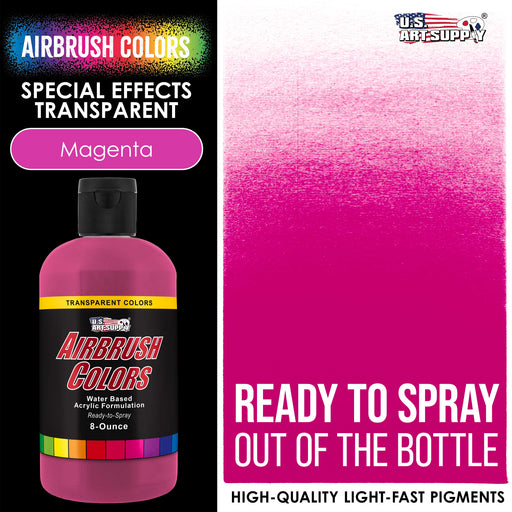 U.S. Art Supply Transparent Magenta Acrylic Special Effects Airbrush Paint - 8oz Ready to Spray Air Brush Paint for Nails, Models, Fabric - Water-Based Air Brush Painting