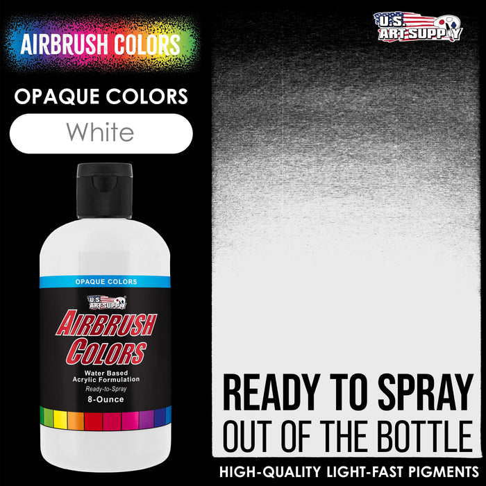 U.S. Art Supply Opaque White Acrylic Special Effects Airbrush Paint - 8oz Ready to Spray Air Brush Paint for Nails, Models, Fabric - Water-Based Air Brush Painting