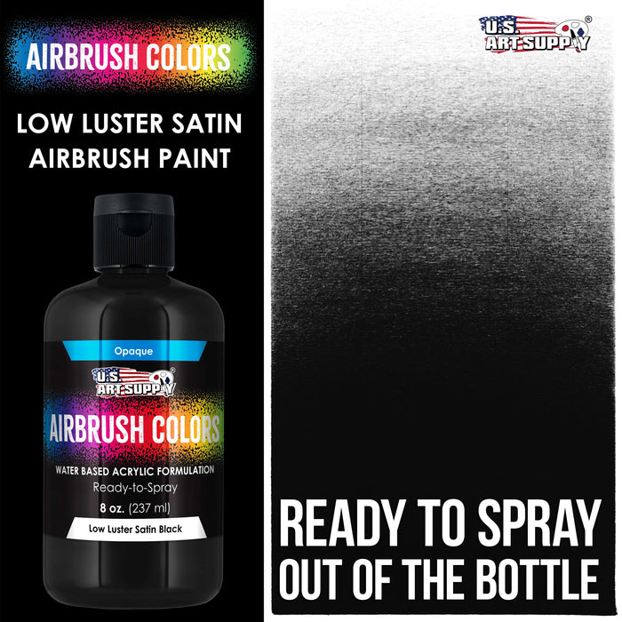 U.S. Art Supply Low Luster Satin Black Acrylic Airbrush Paint (8 oz) - Water-Based Opaque Colors for Canvas, Wood & Fabric