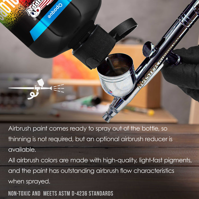 U.S. Art Supply Low Luster Satin Black Acrylic Airbrush Paint (8 oz) - Water-Based Opaque Colors for Canvas, Wood & Fabric