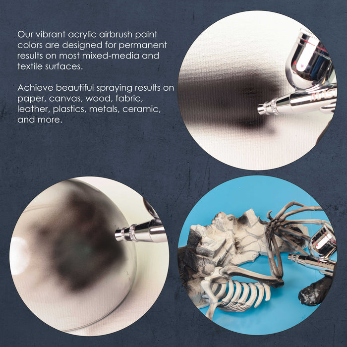 U.S. Art Supply Low Luster Satin Black Acrylic Airbrush Paint (8 oz) - Water-Based Opaque Colors for Canvas, Wood & Fabric