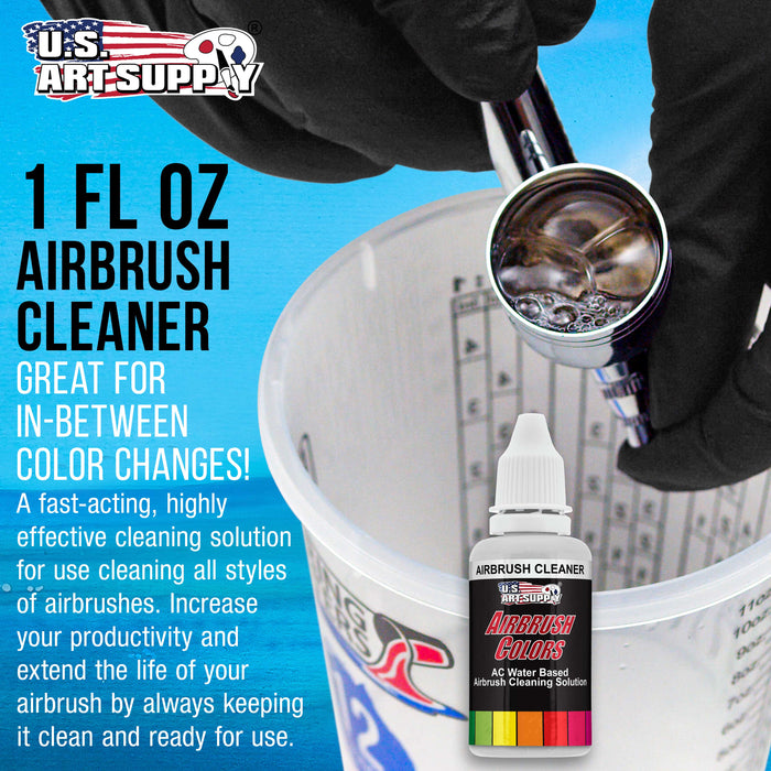 U.S. Art Supply Airbrush Cleaner, 1-Ounce Bottle - Fast Acting Cleaning Solution, Quickly Remove Water-Based Acrylic Paint, Watercolor, Makeup, Inks