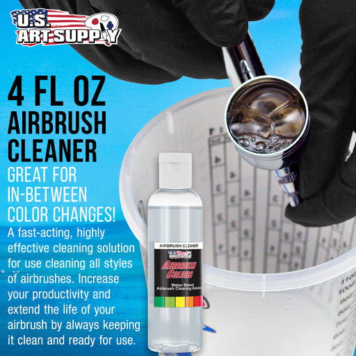 U.S. Art Supply Airbrush Cleaner, 4-Ounce Bottle - Fast Acting Cleaning Solution, Quickly Remove Water-Based Acrylic Paint, Watercolor, Makeup, Inks
