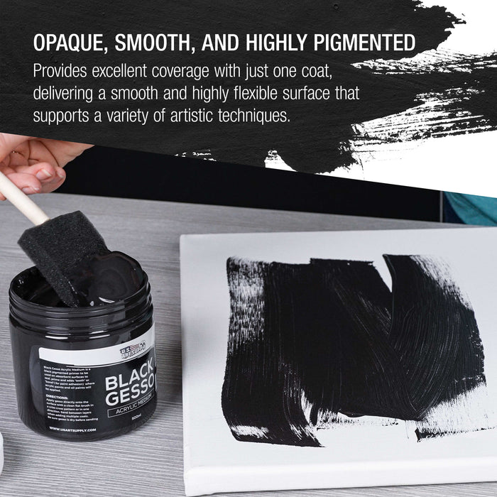 Black Gesso Primer - 16.9oz (500ml) for Oil & Acrylic Paint - Superior Coverage, Canvas Prep, Mixable White Gesso Paint Artists